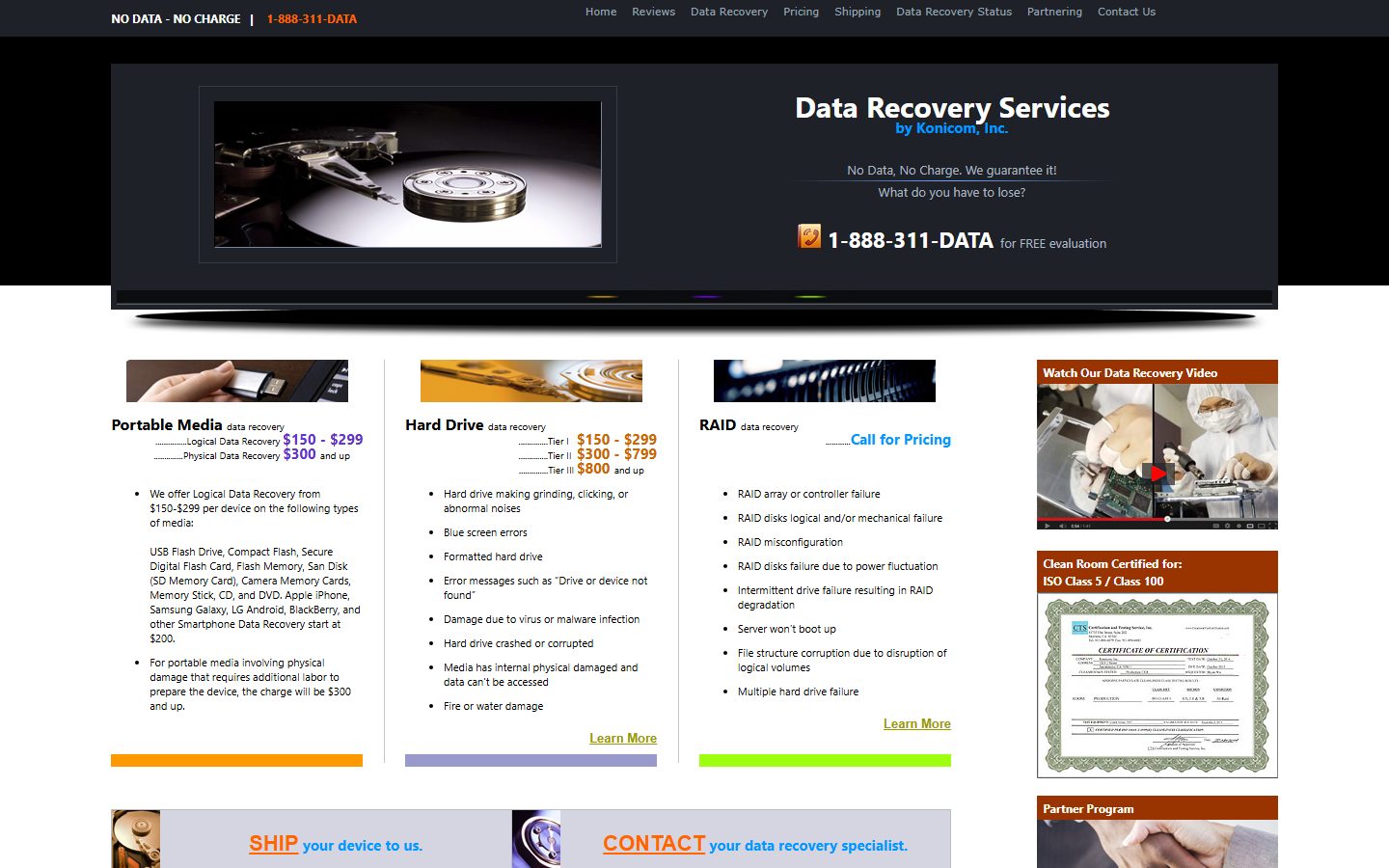 The current Konicom data recovery homepage